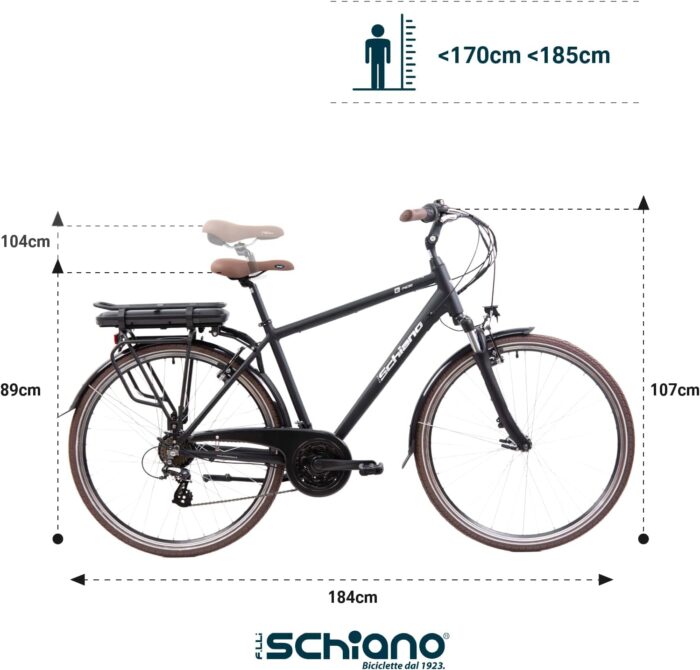 F.LLI Schiano E-Ride, E Bike Trekking 28 Zoll, 36V 10.4Ah Abnehmbarer Akku, Motor 250W 40Nm, Trekking EBike für Herren