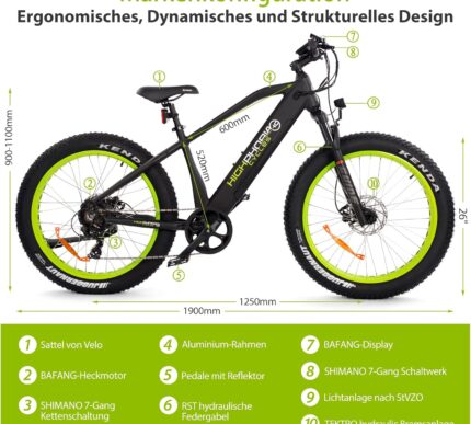 E-Bike Elektrofahrrad für Herren/Damen, 250W 25 km/h E-Mountainbike mit Batterie, Starker Motor, Kettenschaltung, Hydraulische Federgabel Pedelec