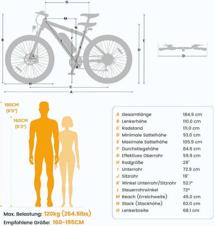 Touroll U1 E-Bikes, 26/29 Zoll E Bike Herren Damen mit Abnehmbarer 36V 13Ah Akku, 250W Motor MTB, E-Mountainbike mit 21 Gang, Elektrofahrrad Reichweite über 65KM, CST Off-Road-Reifen