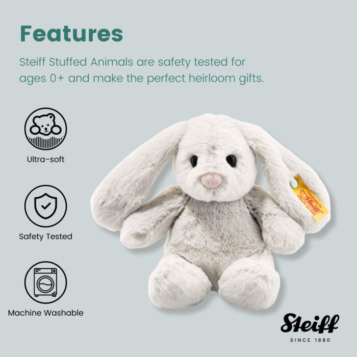 Steiff Hoppie Hase 18 cm hellgrau, Plüschtier Hase mit Schlappohren, Soft Cuddly Friends, flauschiges Stofftier zum Kuscheln – Bild 3