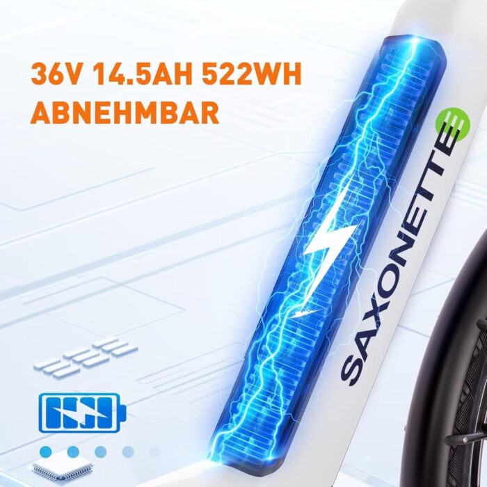 SAXONETTE E Bike 28 Zoll Ebike mit Mittelmotor 250 Watt 90NM, Elektro Fahrrad Erwachsene mit 36V 14.5Ah Akku, 120KM Lange Range, 10 Gäng Pedelec Electric Bike für Damen und Herren/Männer