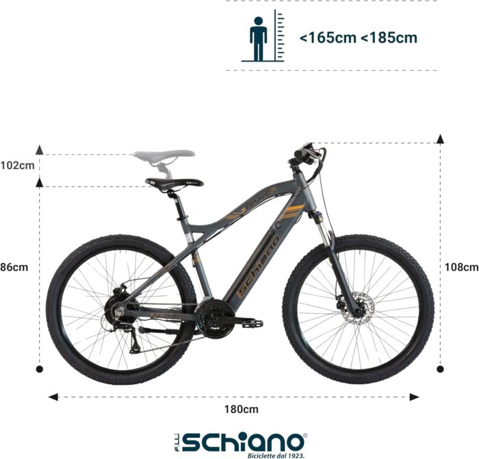 F.LLI Schiano Braver, E Bike Mountainbike, 27.5 Zoll, 36V 11.6Ah Abnehmbarer Akku, Motor 250W 50Nm, MTB Ebike für Herren und Damen