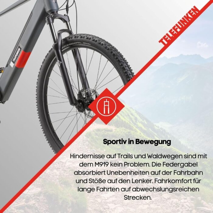TELEFUNKEN E-Bike Mountainbike 29 Zoll für Herren und Damen | Elektrofahrrad mit 250W Hinterradmotor & 468 Wh Akku | 7-Gang Kettenschaltung | Scheibenbremsen | MTB Hardtail Pedelec