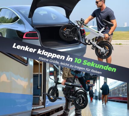 Finbike E Bike für Erwachsene, 7-Gang Elektrofahrräder mit Abnehmbar 7.8/13Ah Akku, 25 km/h,14/26 Zoll EBike für Herren Damen, Electric Bike mit Ablagen, Autolampen