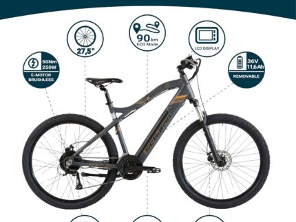 F.LLI Schiano Braver, E Bike Mountainbike, 27.5 Zoll, 36V 11.6Ah Abnehmbarer Akku, Motor 250W 50Nm, MTB Ebike für Herren und Damen
