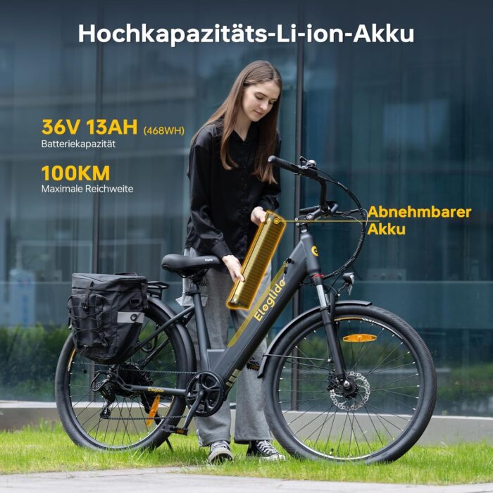 Eleglide T2 E Bike, 27,5" Trekkingrad E-Bike Herren Damen mit Hydraulische Scheibenbremsen, 36V 13Ah Akku,100km Reichweite, Elektrofahrrad mit 7-Gang-Getriebe, Pedelec Citybike EBike für Erwachsene