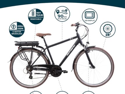 F.LLI Schiano E-Ride, E Bike Trekking 28 Zoll, 36V 10.4Ah Abnehmbarer Akku, Motor 250W 40Nm, Trekking EBike für Herren