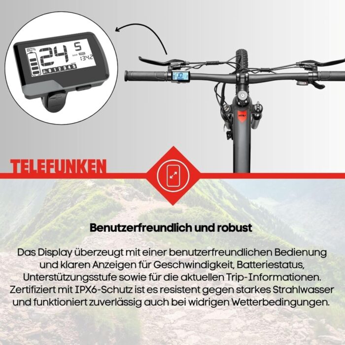 TELEFUNKEN E-Bike Mountainbike 29 Zoll für Herren und Damen | Elektrofahrrad mit 250W Hinterradmotor & 468 Wh Akku | 7-Gang Kettenschaltung | Scheibenbremsen | MTB Hardtail Pedelec