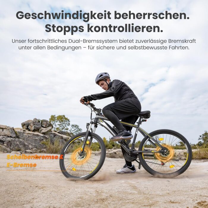 Touroll U1 E-Bikes, 26/29 Zoll E Bike Herren Damen mit Abnehmbarer 36V 13Ah Akku, 250W Motor MTB, E-Mountainbike mit 21 Gang, Elektrofahrrad Reichweite über 65KM, CST Off-Road-Reifen