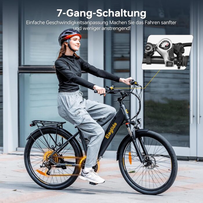 Eleglide T2 E Bike, 27,5" Trekkingrad E-Bike Herren Damen mit Hydraulische Scheibenbremsen, 36V 13Ah Akku,100km Reichweite, Elektrofahrrad mit 7-Gang-Getriebe, Pedelec Citybike EBike für Erwachsene